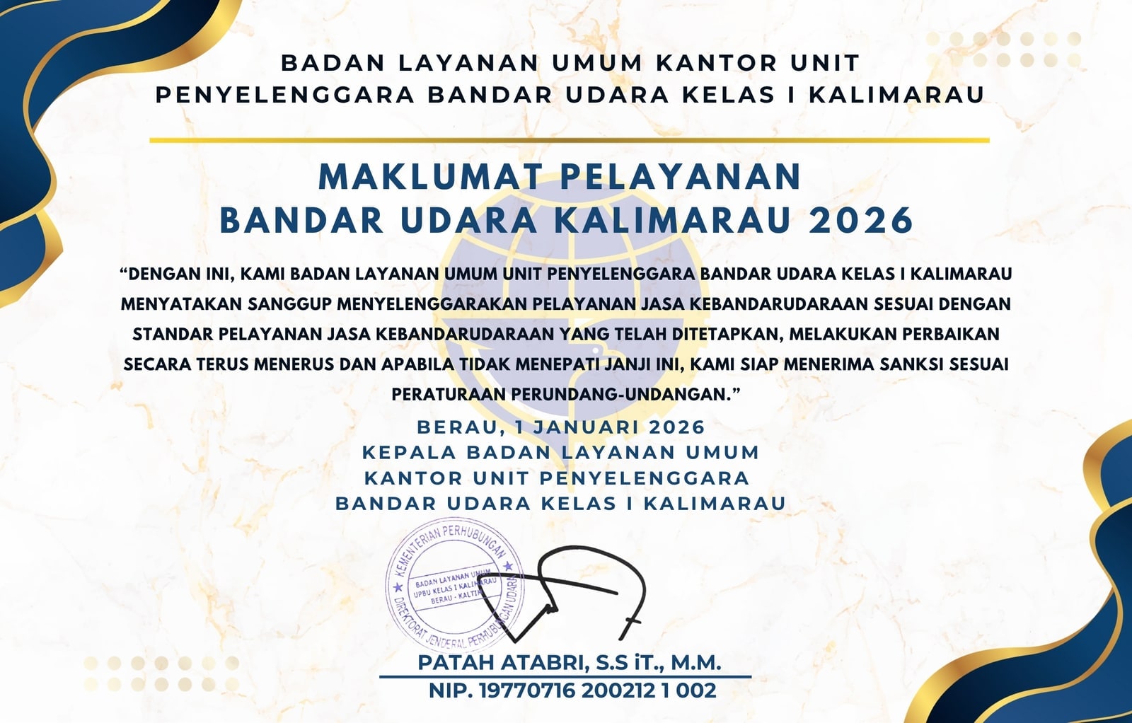 Maklumat Pelayanan Bandar Udara Kalimarau